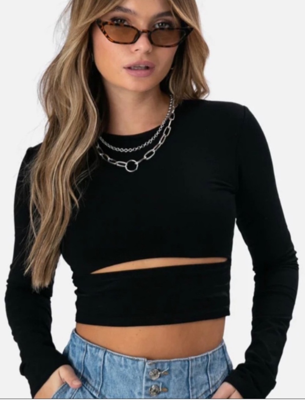 Adika long sleeve black cut out top